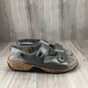 Softwalk Sandals Womens 8N Bolivia Metallic Gray Leather Hook and Loop Shoes